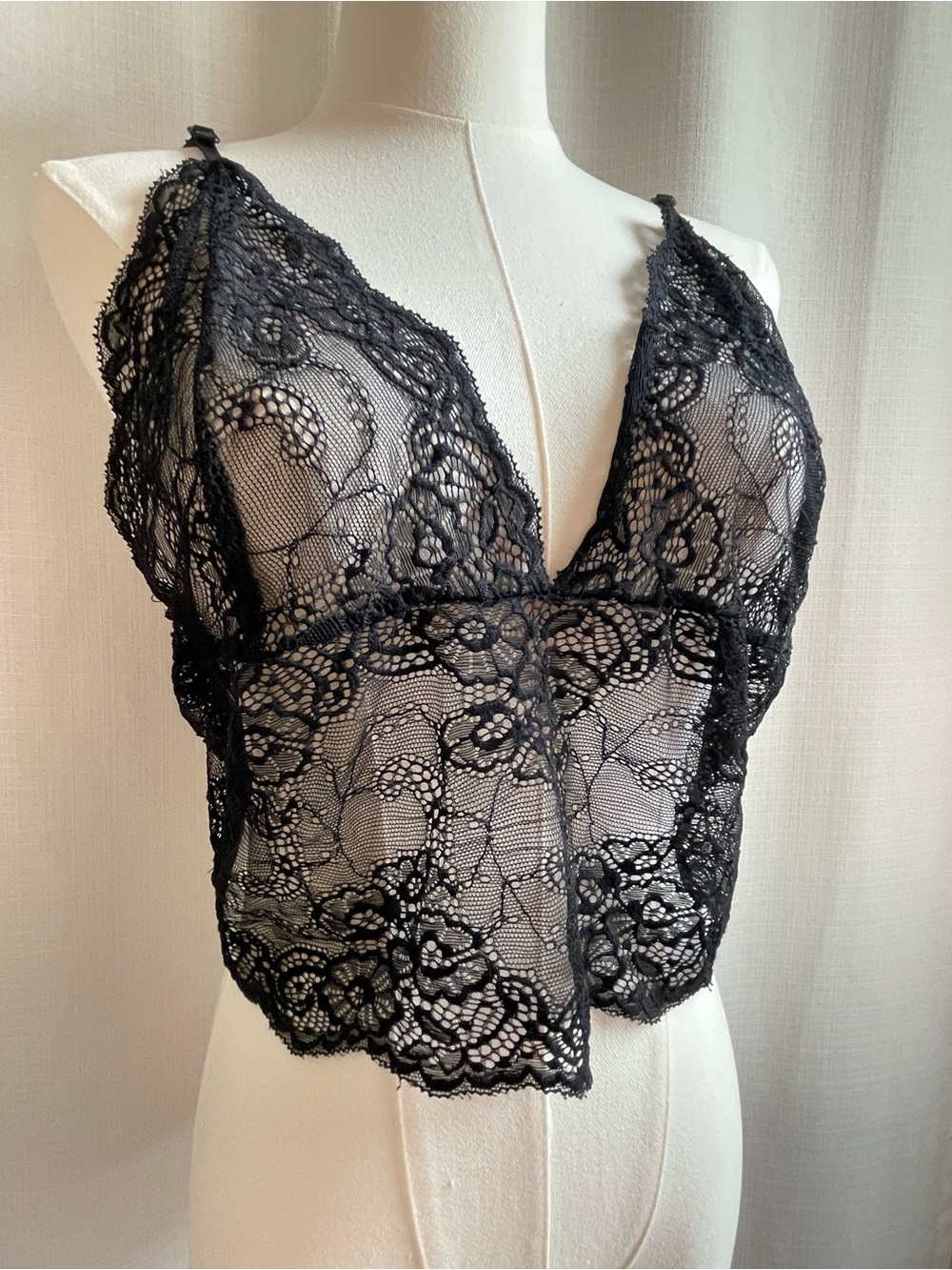 Black Sheer Lace Bralette Going Out Top • Layering Slip Cami L XL